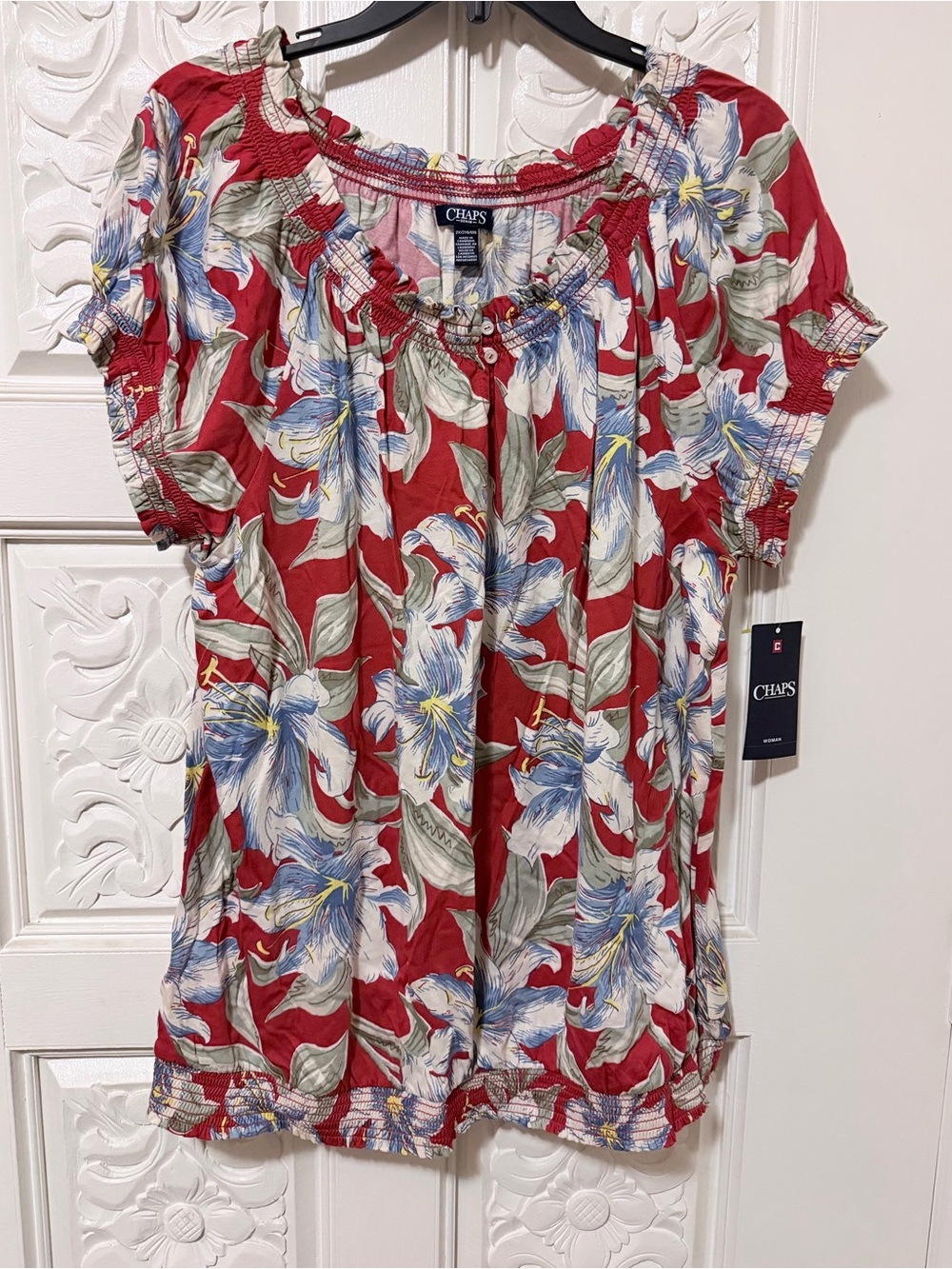 Chaps Plus Floral Short Sleeve Peasant Blouse 2X